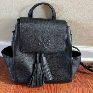 Tory Burch Black Leather Backpack with Tassels